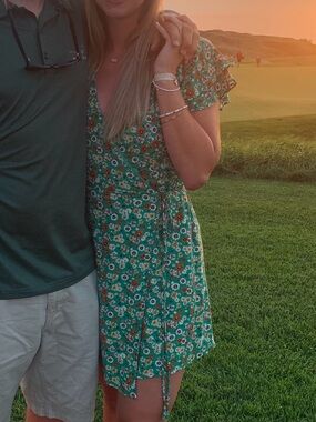 Francesca's Collections Green Floral Wrap Mini Dress